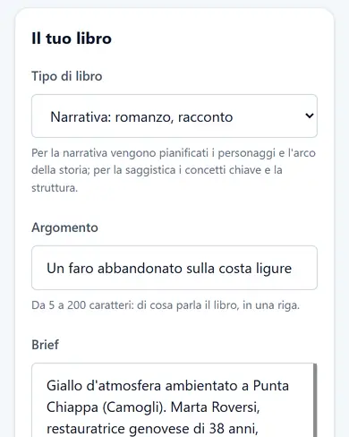 Il modulo per descrivere il libro in AI eBook Suite